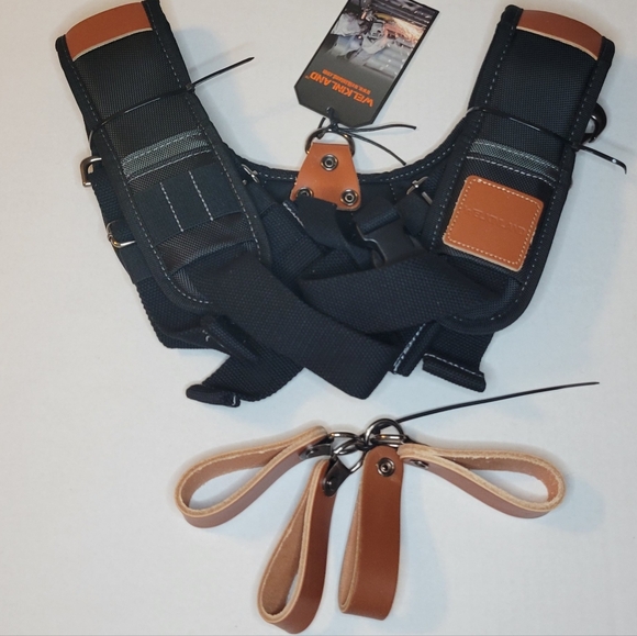 Welkinland Heavy-Duty Leather Tool Belt Suspenders Brown with Black NIB - Picture 2 of 5